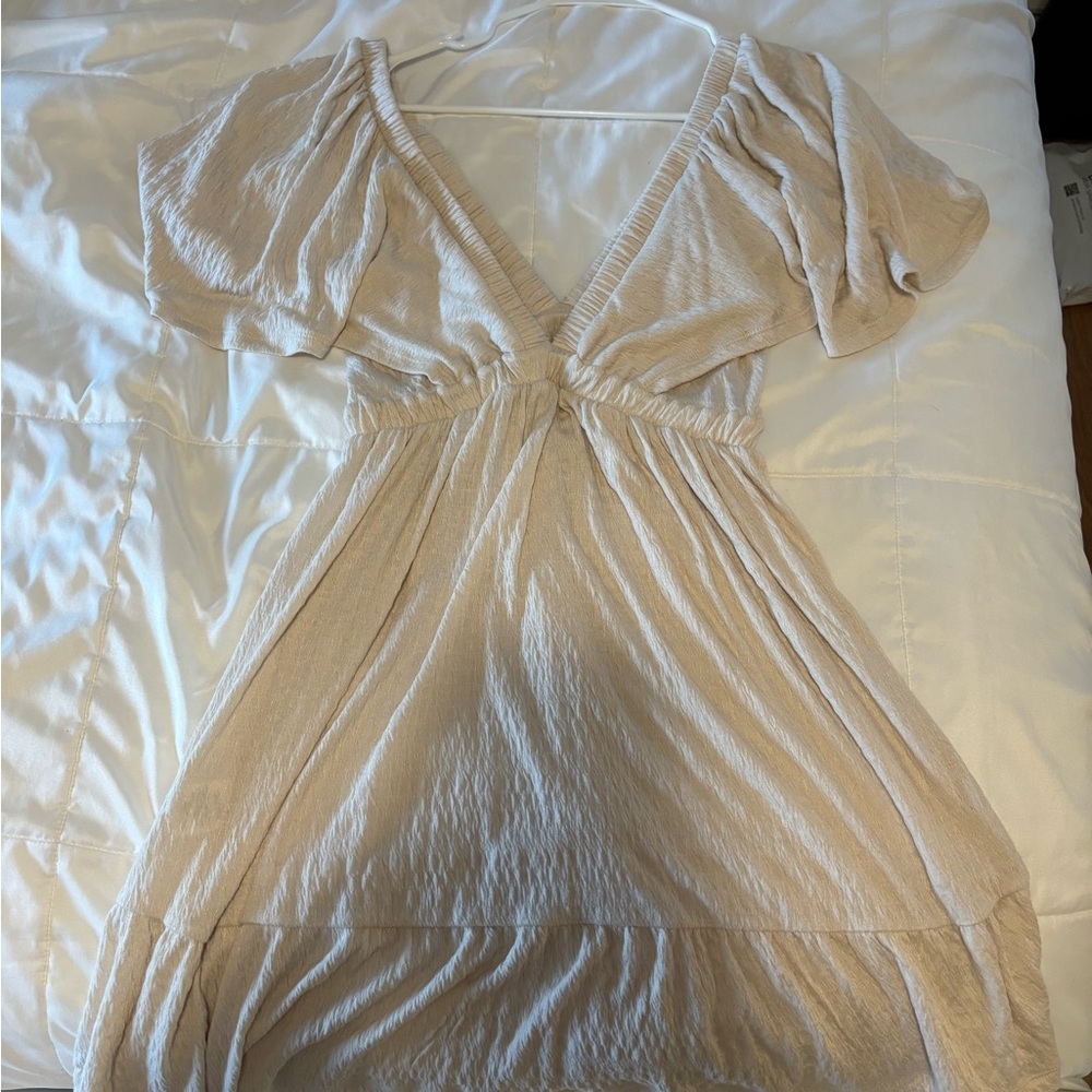 Beige V Neck Dress